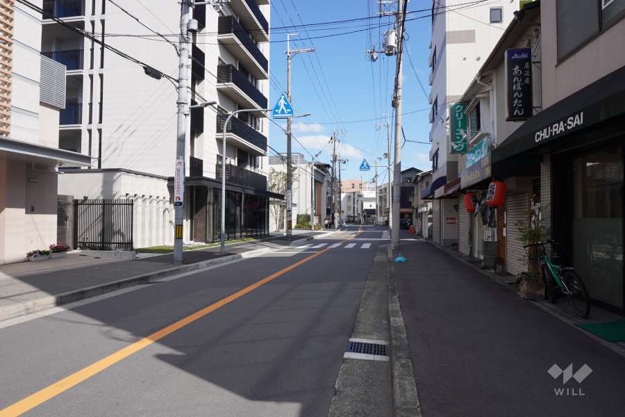 敷地南側の前面道路(西側から)