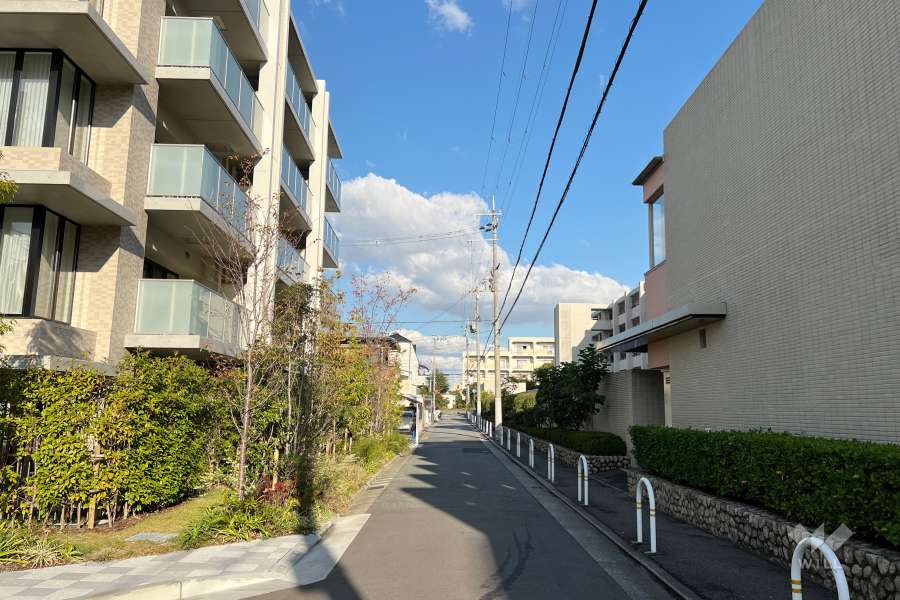 敷地南側の前面道路(西側から)