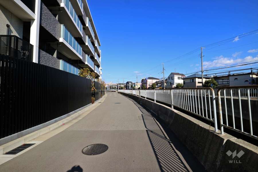 敷地南東側の前面道路（南西側から）