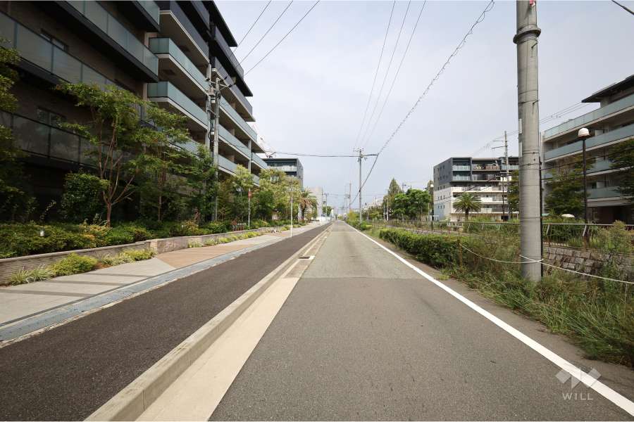 敷地南東側の前面道路（南側から）