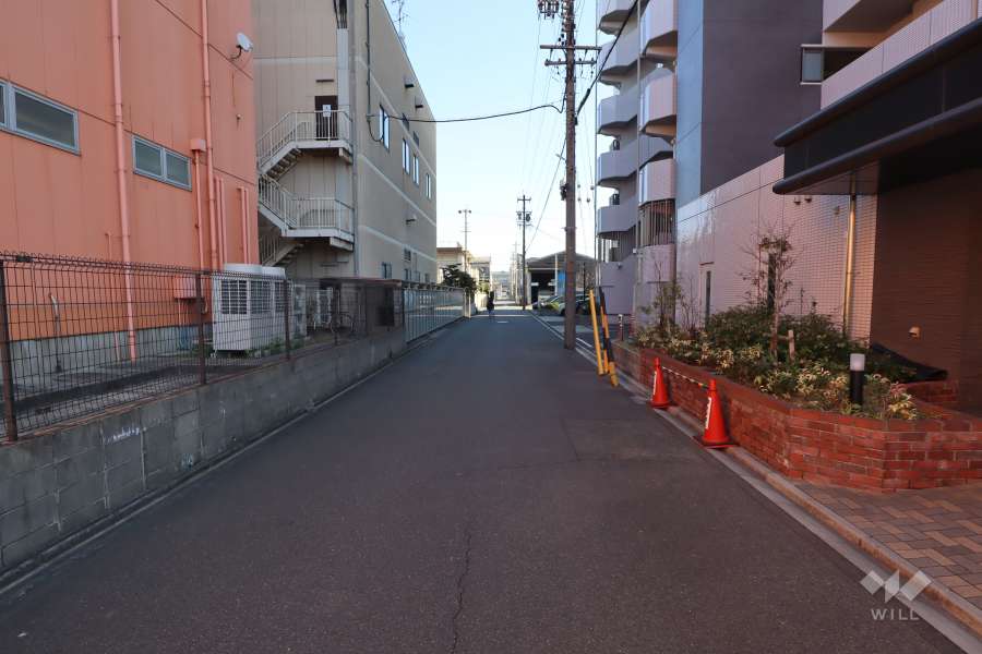 敷地北側の前面道路（西側から）