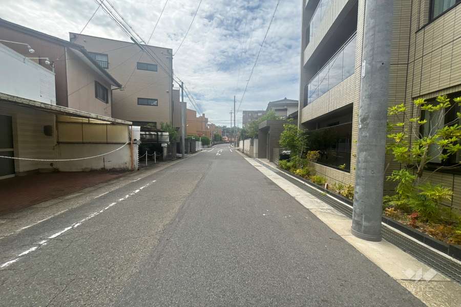 敷地南西側の前面道路(南東側から)