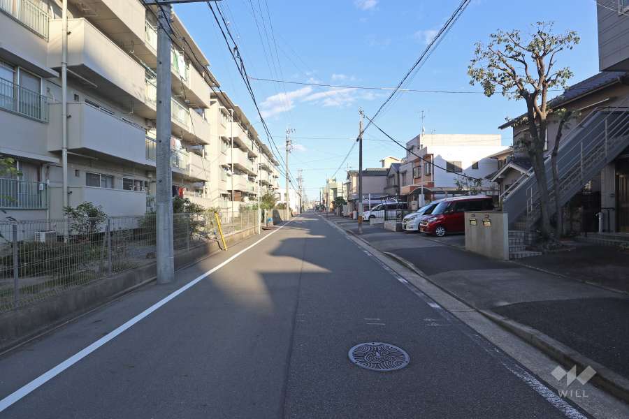 敷地の南側前面道路（西側から）