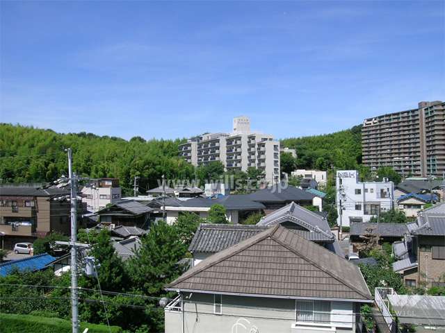 緑地公園アーバンライフの遠景。周辺は緑豊かな住宅地です。