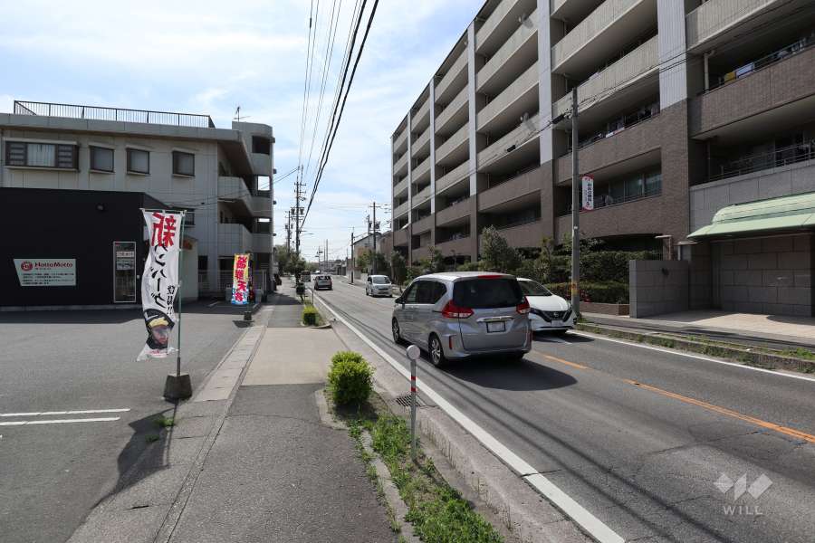 敷地南東側の前面道路（北東側から）