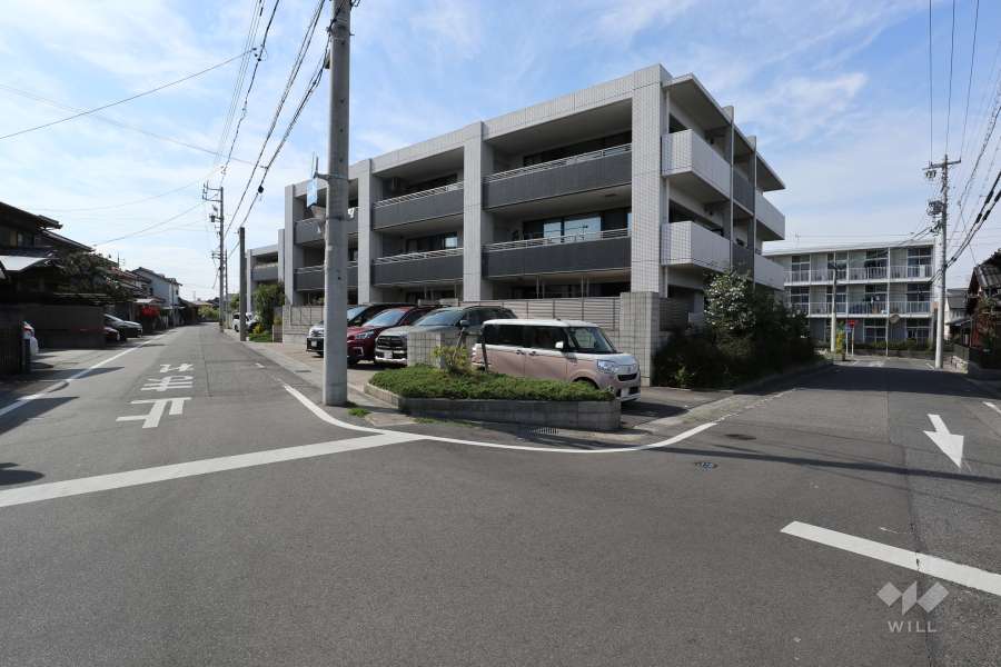 敷地東側と南側の前面道路（南東側から）