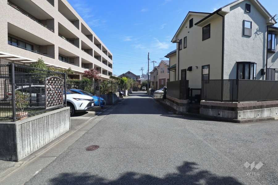 敷地南側の前面道路(西側から)