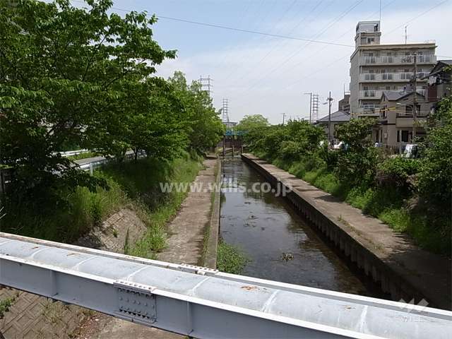 敷地の南側には道を挟んで、昆陽川が流れています。川沿いは緑豊か。