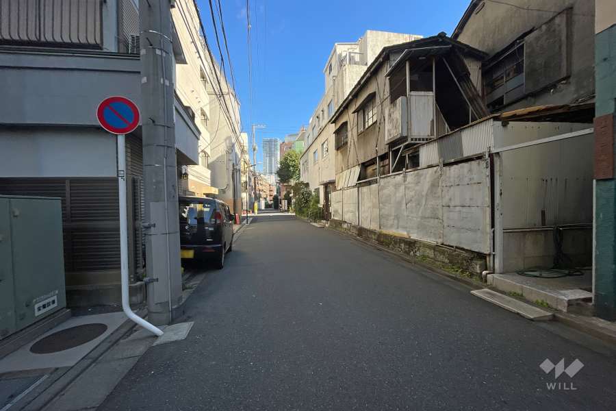 敷地の南側前面道路（西側から）