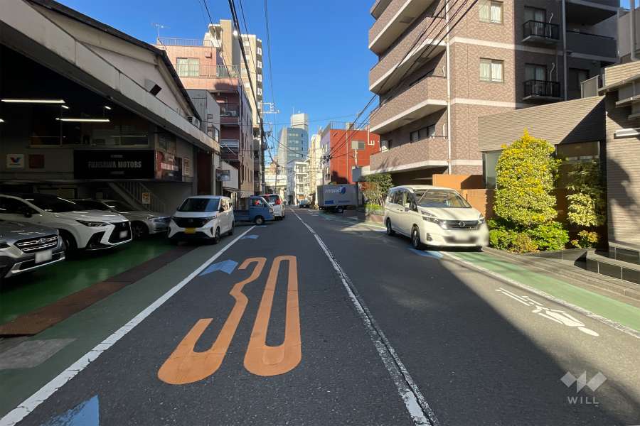 敷地の西側前面道路（南側から）