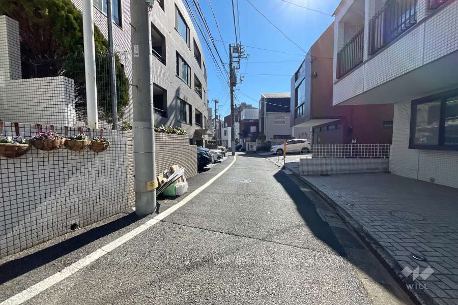 敷地南西側の前面道路（北西側から）