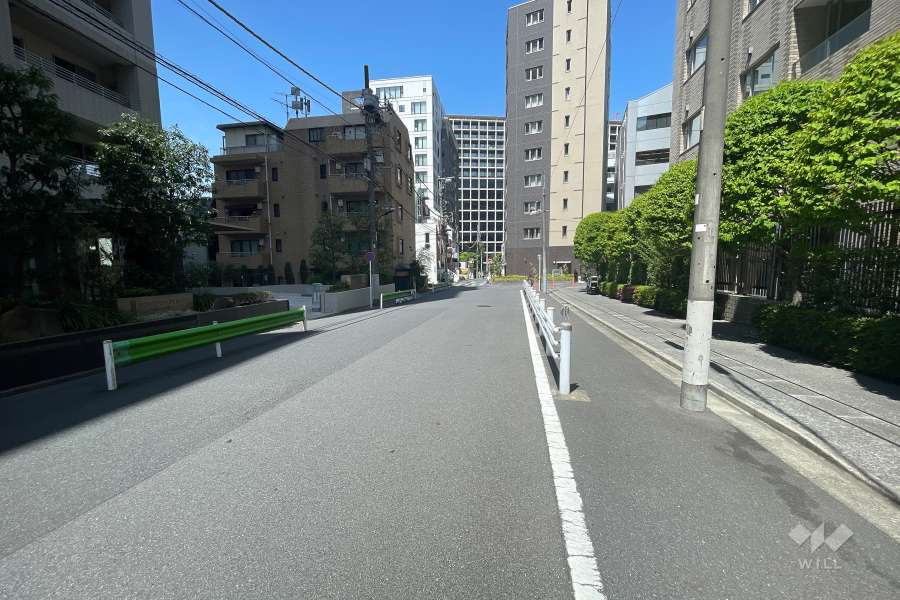 敷地南西側の前面道路（北西側から）