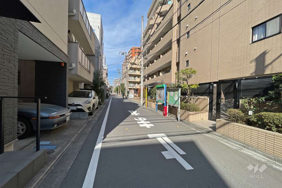 敷地北西側の前面道路（南西側から）