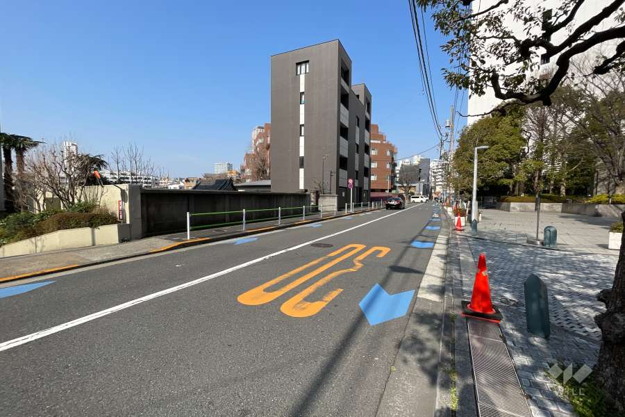 敷地北東側の前面道路（南東側から）