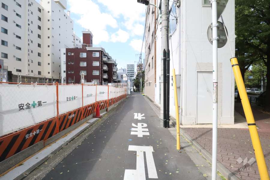 敷地北東側の前面道路(北南東側から)