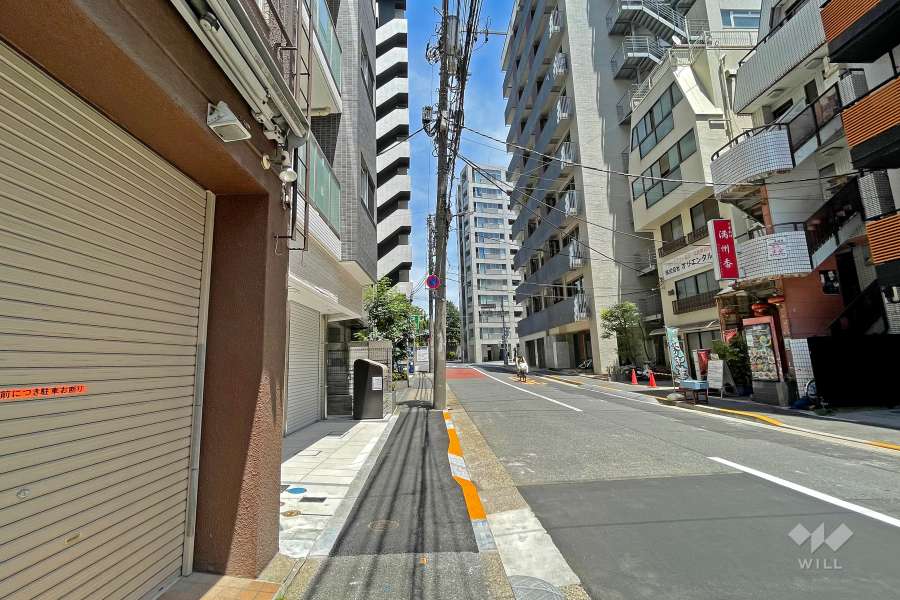 敷地の南側前面道路（西側から）