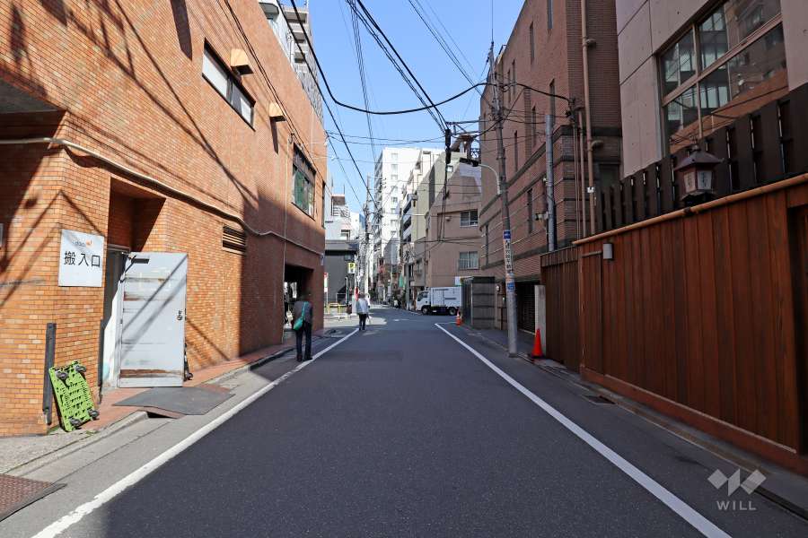 敷地南西側の前面道路（北西側から）