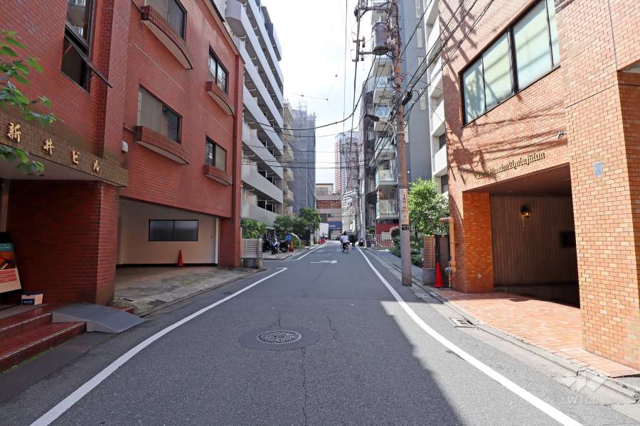 敷地南西側の前面道路（南東側から）