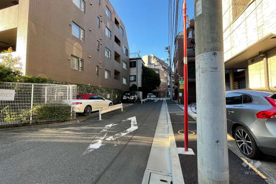 敷地の南東側前面道路（南西側から）