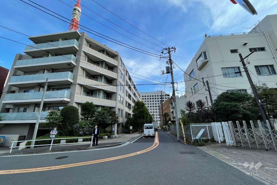 敷地北西側の前面道路（北東側から）