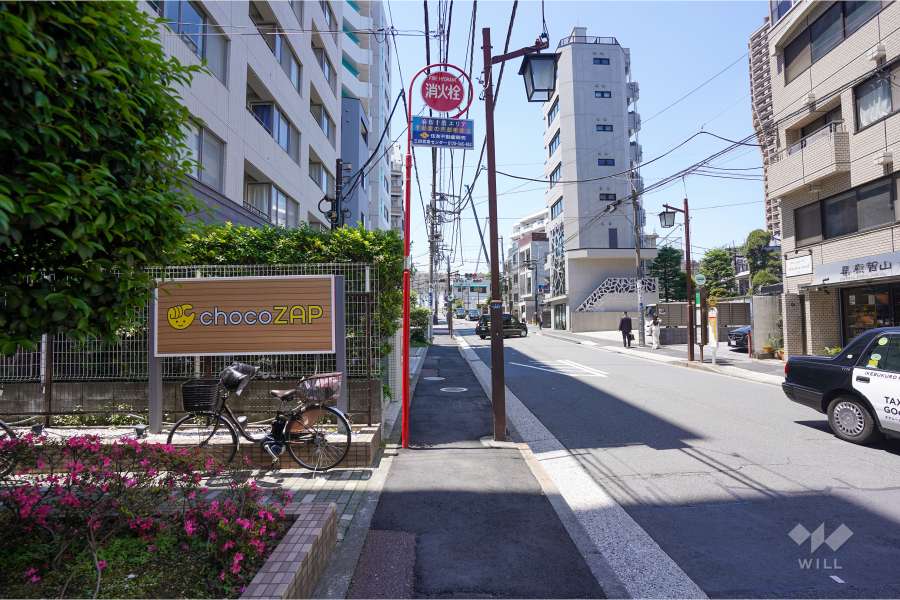敷地北西側の前面道路（北東側から）