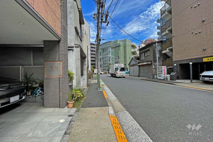 敷地南側の前面道路（西側から）