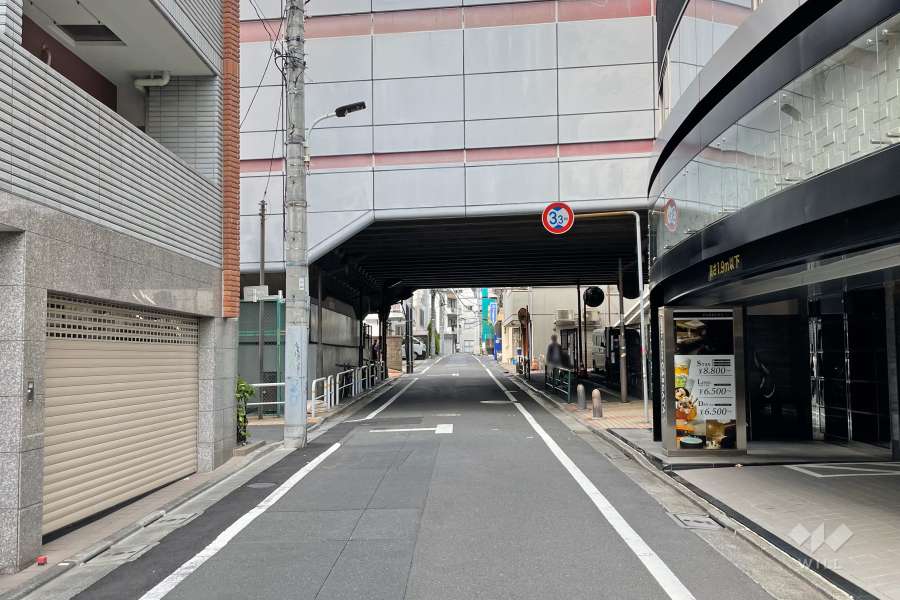 敷地の南東側前面道路（南西側から）