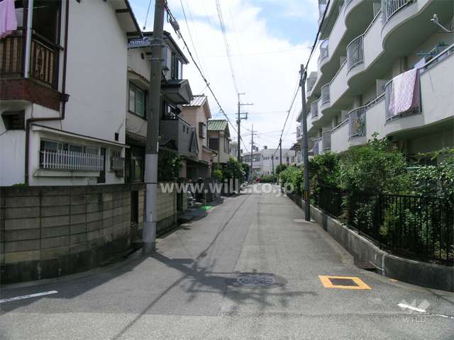 敷地南側の道路。周辺は区画の整った閑静な住宅地です。