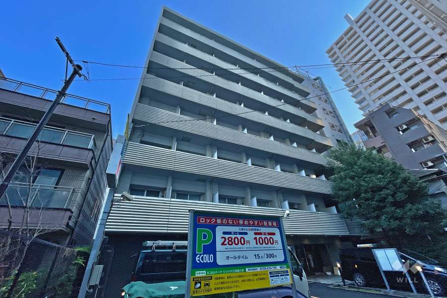 シンシア三田慶大前の外観（南西側から）