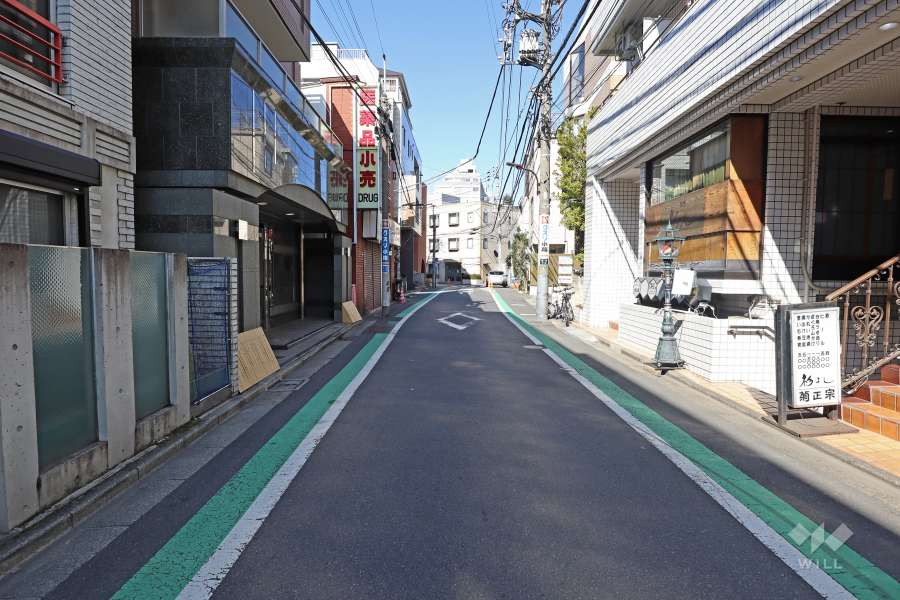 敷地東側の前面道路（南西側から）