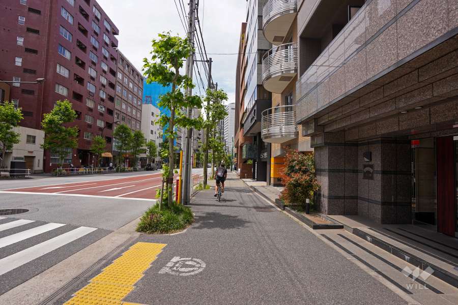 敷地南西側の前面道路（南東側から）