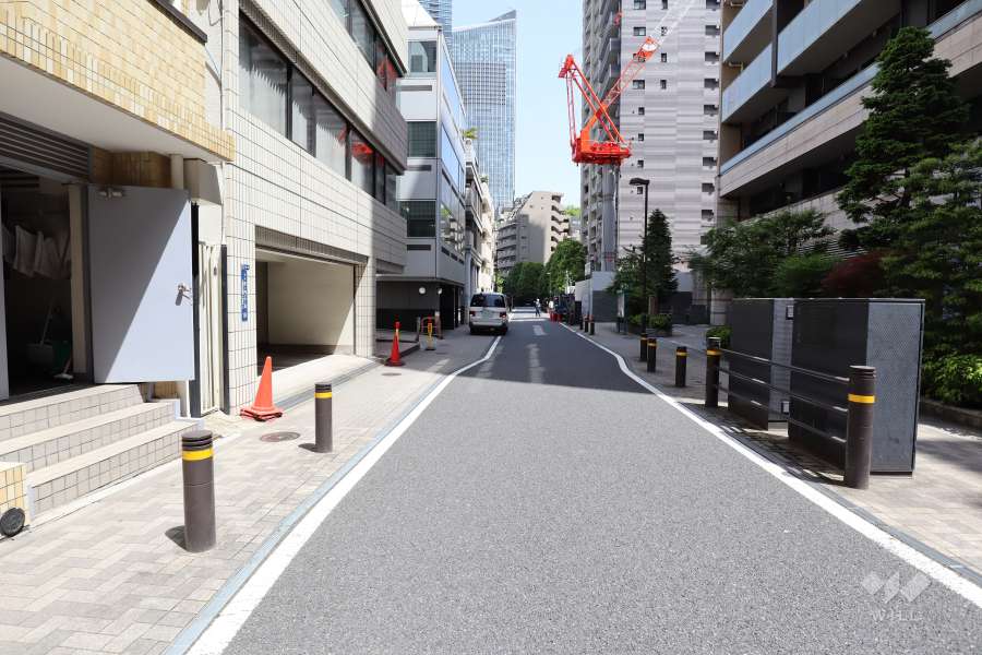 敷地の北西側の前面道路（南西側から）