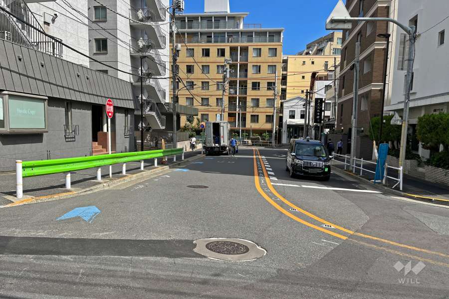 敷地の南側前面道路（西側から）