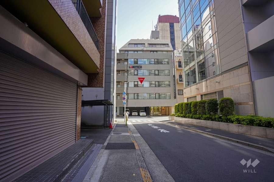 敷地西側の前面道路（北側から）