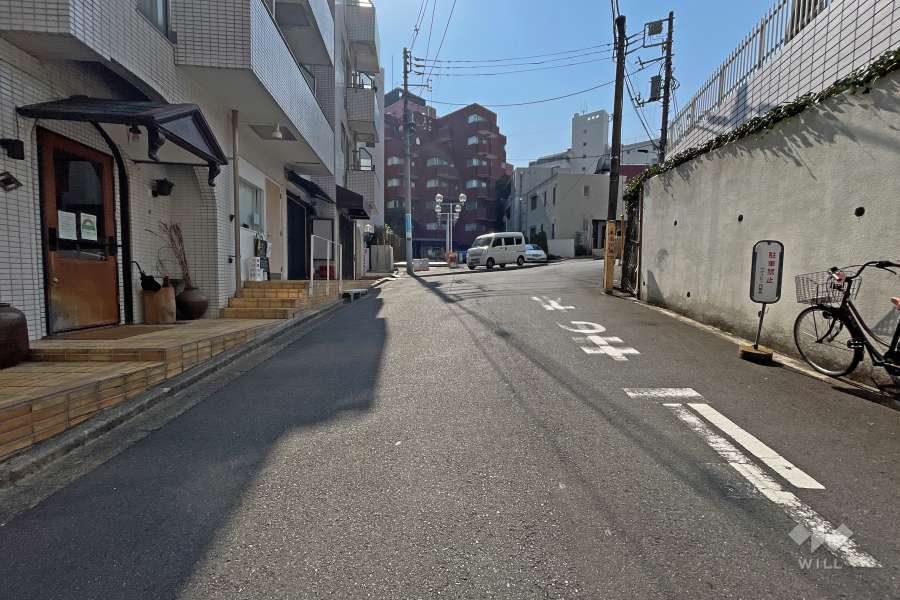 敷地南西側の前面道路（北西側から）