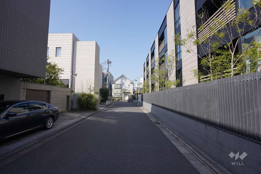 敷地の南東側前面道路（北東側から）