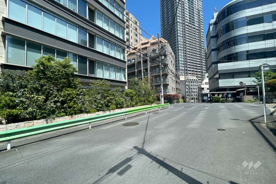 敷地南東側の前面道路（南西側から）