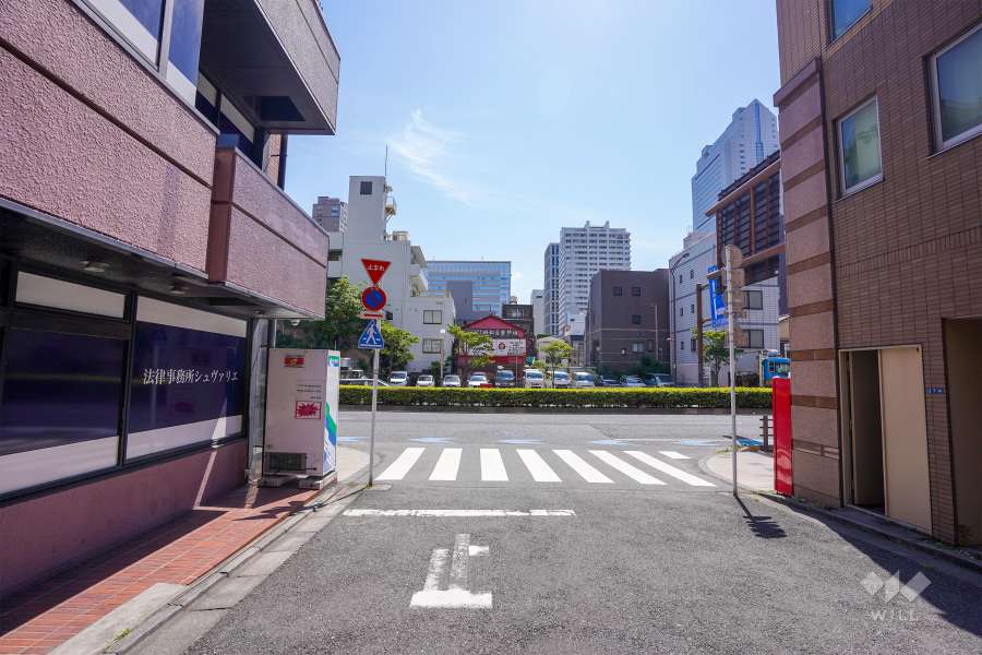敷地南側の前面道路（西側から）