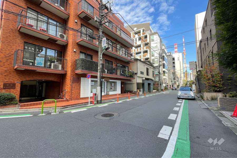 敷地南東側の前面道路（南西側から）