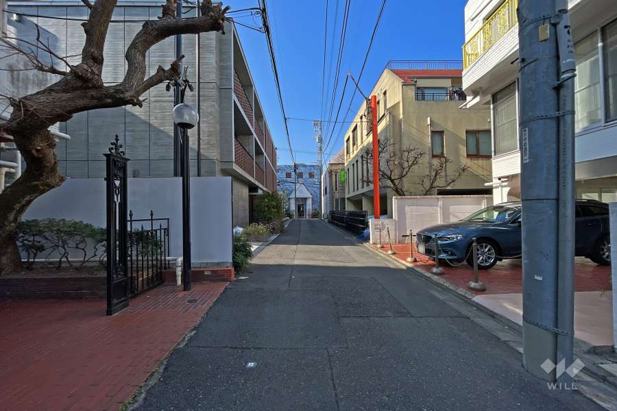 敷地北西側の前面道路（北東側から）