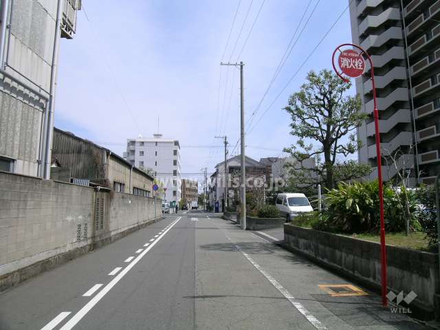 敷地の北側前面道路（道路を挟んで北側は工場です。）