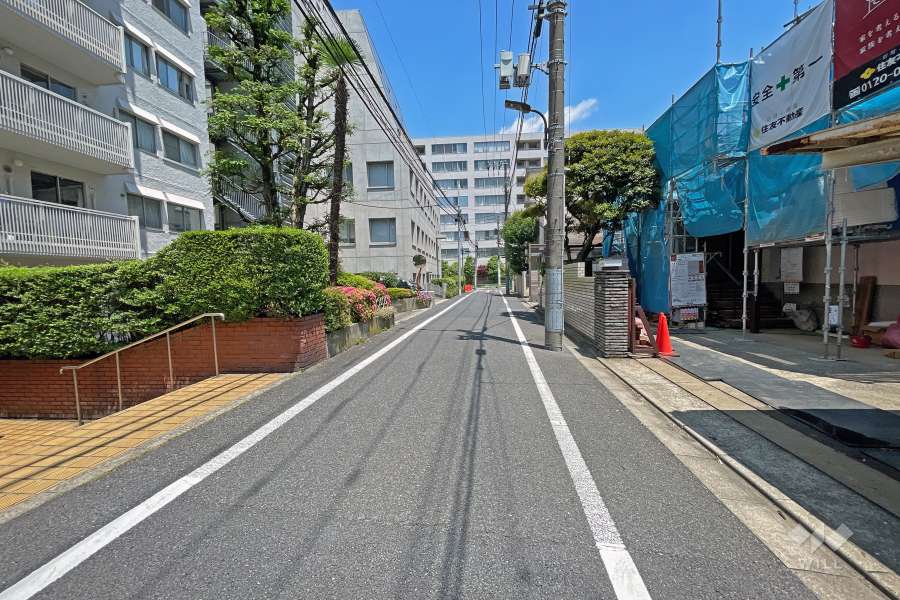 敷地南側の前面道路（西側から）