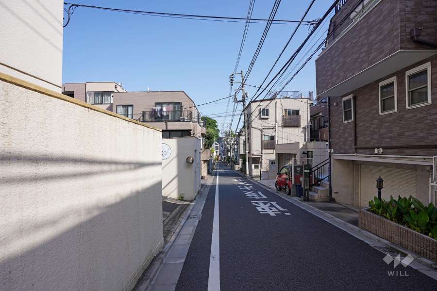 敷地北東側の前面道路（南東側から）