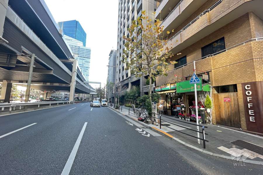 敷地南東側の前面道路（北東側から）