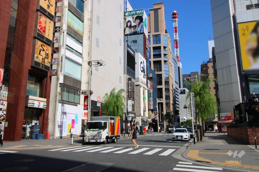 敷地北西側の前面道路(南西側から)