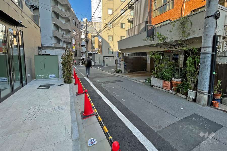 敷地北西側の前面道路（南西側から）