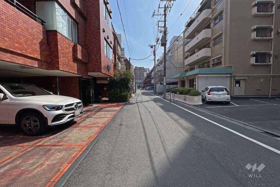 敷地南東側の前面道路（南西側から）
