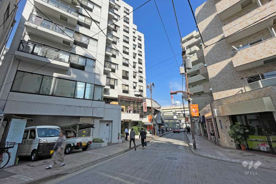 敷地の南側前面道路（西側から）