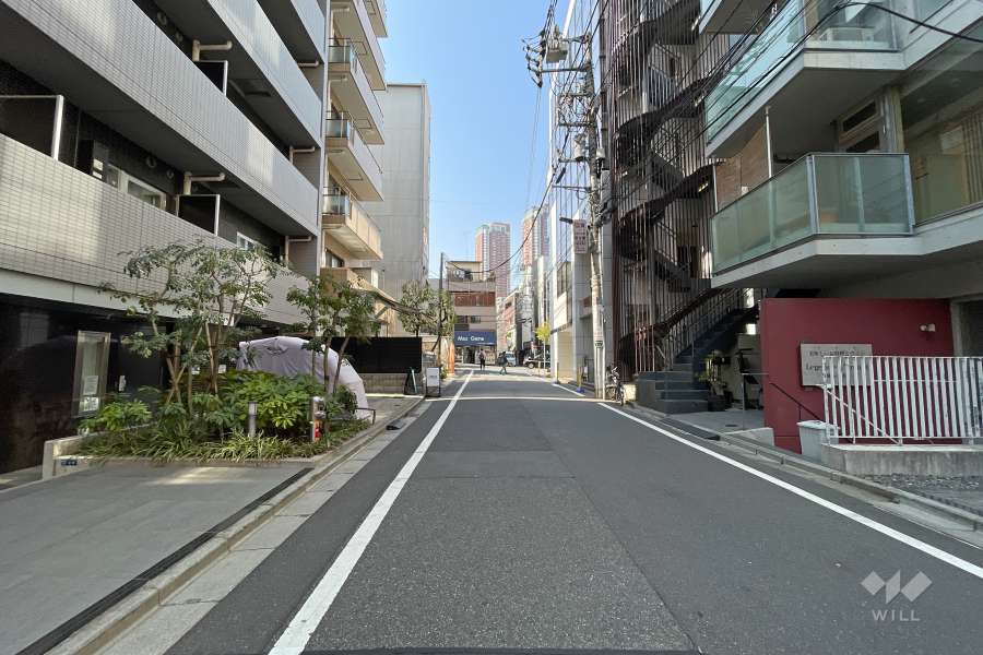 敷地北東側の前面道路（南東側から）