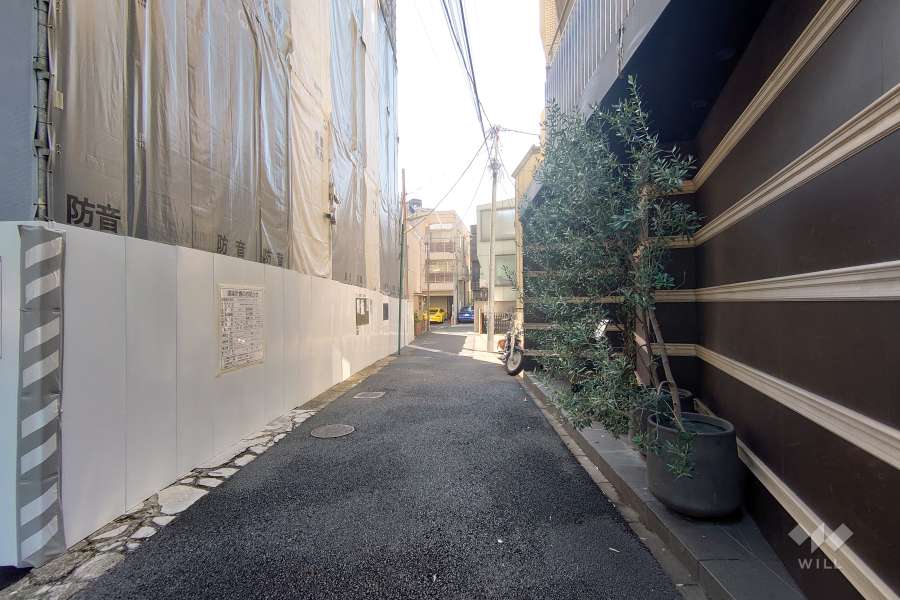敷地の南東側前面道路（北東側から）